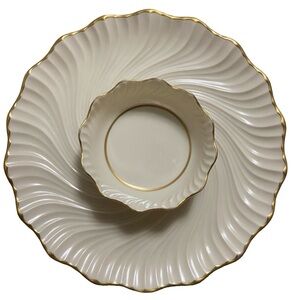 Lenox Richmond Chip and Dip Platter, Server Vintage Swirled Cream & Gold